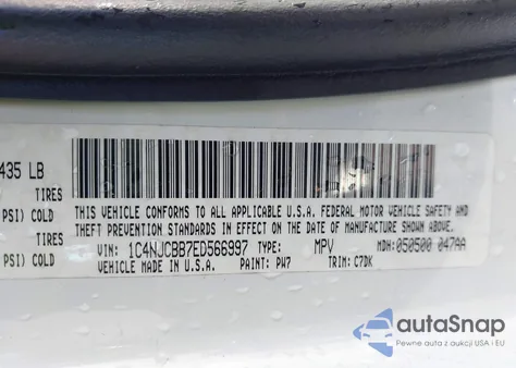 2014 Jeep Compass Sport from USA, damaged, VIN 1C4NJCBB7ED566997